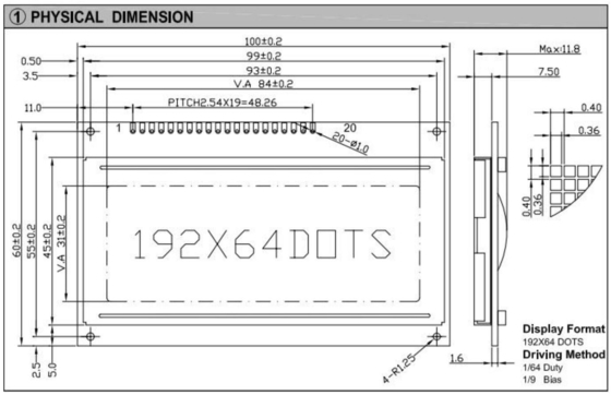 192*64 Grafik-LCD-Modul STN Weitsicht AT0107 mit Hintergrundbeleuchtung