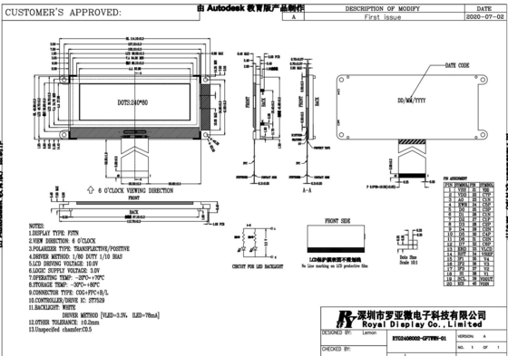 240*80 Grafik-LCD-Modul FSTN 6H Breittemperatur-ST7529 COG Industrieanzeige
