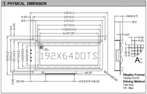 192*64 Grafik-LCD-Modul Großformat STN-PIN-Anschluss mit Hintergrundbeleuchtung AT0107 AT0108 Industriebildschirm