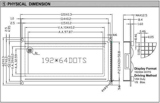 192*64 Graphischer FSTN-LCD-Modul AT0107 mit Hintergrundbeleuchtung