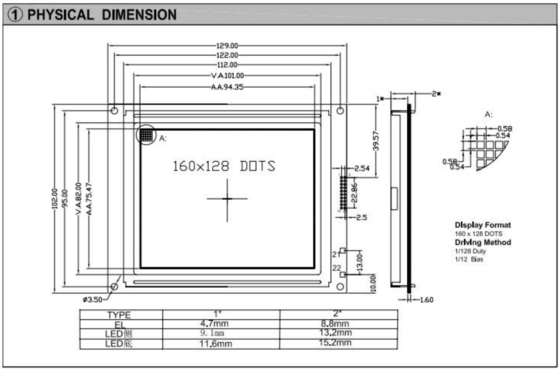 160*128 Grafik-LCD-Modul 6H 12H mit Hintergrundbeleuchtung T6963C STN monochrome Industrieanzeige