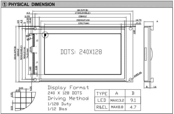 240*180 Graphische FSTN-LCD-Module mit Hintergrundbeleuchtung und Industrieanzeige bei großer Temperatur