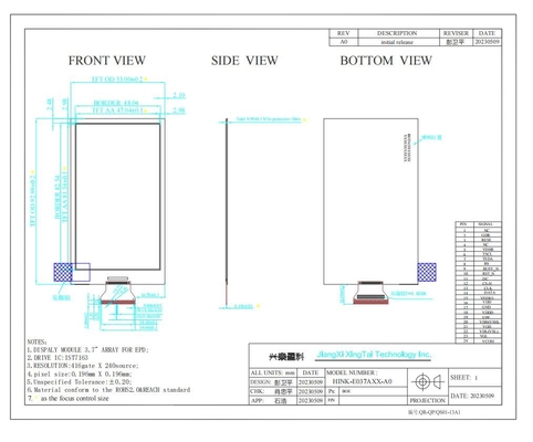 3.7'' EPD 240*416 4 Farb-E-Papier-Display für das elektronische Regaletikettsystem