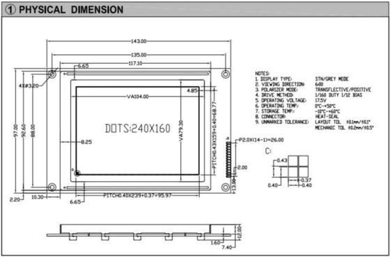 240*160 Graphische STN Graue LCD-Modul transflektiver positiver 6H-Industriebildschirm
