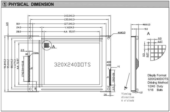 320*240 FSTN Grafik-LCD-Modul RA8835 6H Industrieanzeige mit großer Temperatur