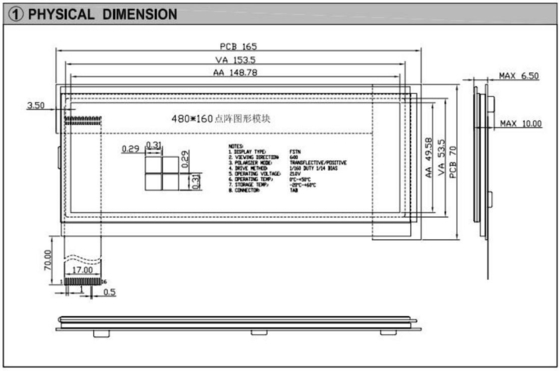 480*160 Grafik-LCD-Module FSTN 6H Transflexive Positive Industrial Display