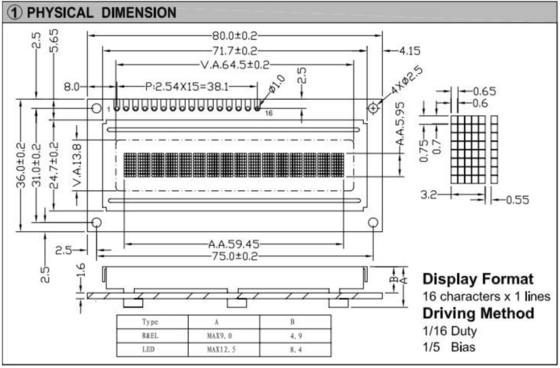 16*1 1601 STN Zeichen-LCD-Modul ST7066 mit Hintergrundbeleuchtung
