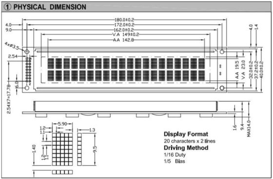 20*2 2002 Zeichen-LCD-Modul Großformat-Wide-Temperatur-Industrieanzeige