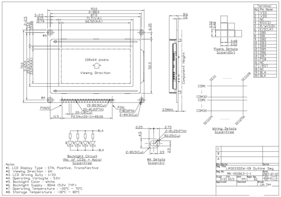 STN Positiv 128*64 Grafik ST7920 6H Weittemperatur-LCD-Modul LM3033DW