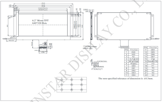 6.2' 640*320 Weiß auf Schwarz TFT-LCD-Modul mit breiter Temperatur