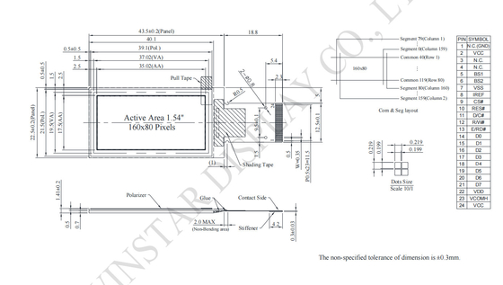 1.54' 160*80 Monochrome SSD1320 Ultra Wide Temperature OLED-LCD-Modul