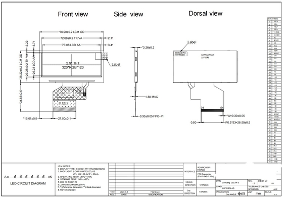 2.9' 320*RGB*120 TFT TN SSD2119 Breittemperatur-LCD-Modul