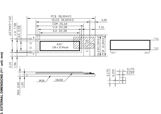 0.91' 128*32 Monochrome Weittemperatur OLED mit PCB LCD Modul