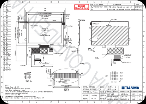 Tianma 5' 800*480 TFT HX8664 Weittemperatur-LCD-Modul