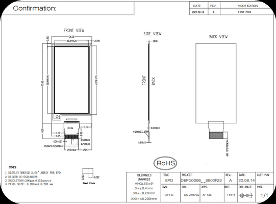 2.66' 152*296 SSD1680Z8 SPI-Schnittstelle E-Papier-Display EPD