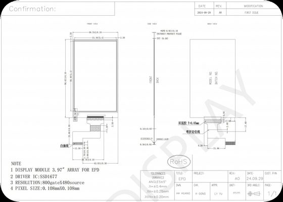 3.97' 4 Farbe 800*480 SSD1677 E-Papier Anzeige EPD