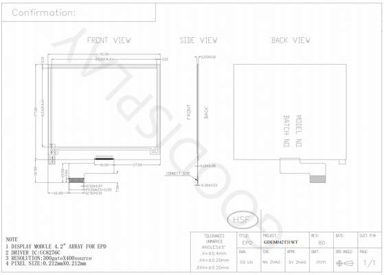 4.2'' 300*400 Monochrom schwarz-weiß E-Papier-Display EPD