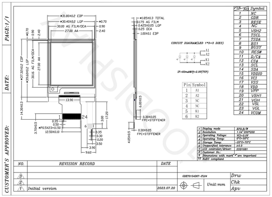 1.54' 200*200 Monochrom SPI-Schnittstelle E-Papier-Display EPD