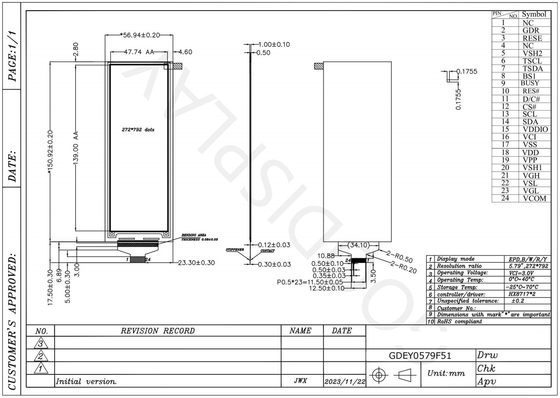 5.79' 4 Farbe 272*792 HX8717 basiert auf Standard E-Papier Anzeige EPD