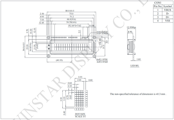 16*2 Zeichen USB-Schnittstelle FSTN STN LCD-Modul Winstar ersetzen industrielle Verwendung