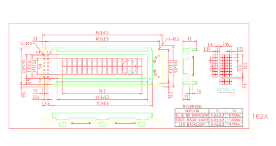 16*2 TN STN Zeichen LCD-Modul mit PCB-Industrieanwendung