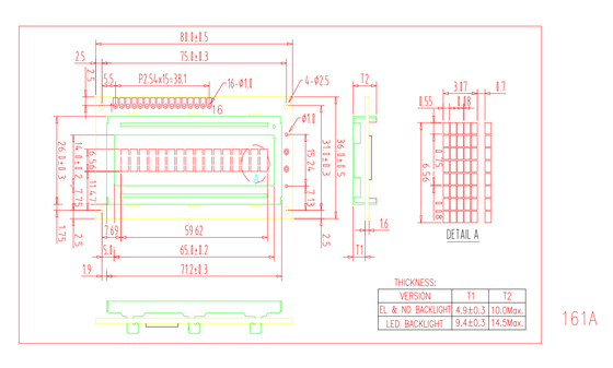 16*1 16 Pin Monochrom Stn FSTN Großtemperatur-LCD-Modul mit benutzerdefinierten Zeichen