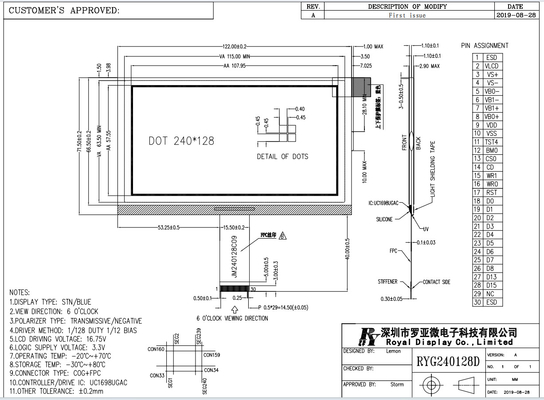 STN Blau 240*128 Grafiktransmittiv Negativ UC1698U COG LCD Modul