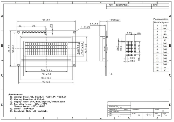 20*4 STN Blau 6H 5V positiver Charakter LCD Modul Industrieanzeige