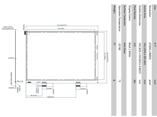 9.7'' E-Papier-Display-Modul mit Touchbreiten-Temperatur, maßgeschneidert optional