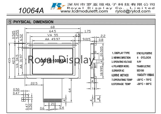 Modul 8.8V 100X64 STN grafisches LCD einfarbiges PFEILER FSTN Positiv